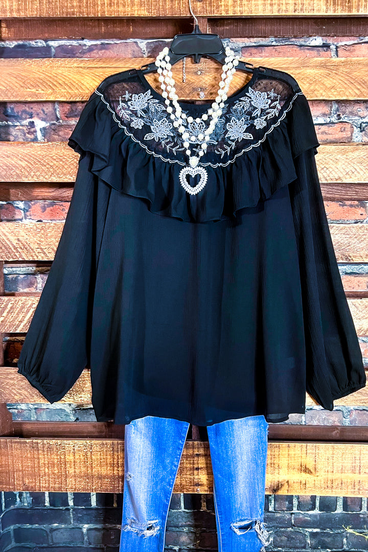 A LITTLE ENCHANTMENT LACE STYLISH BLACK BLOUSE