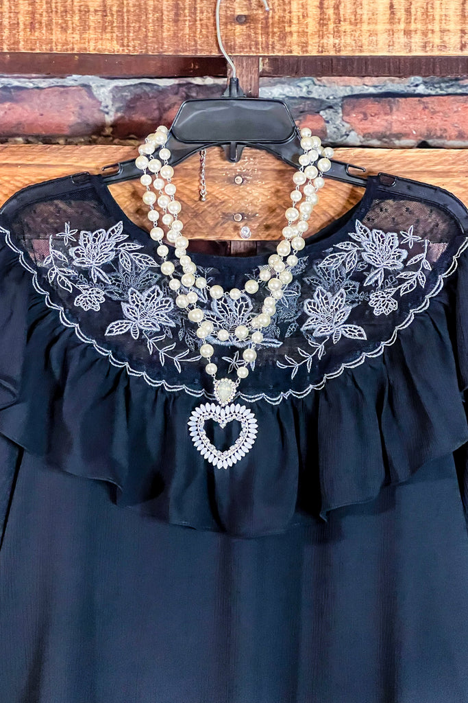 A LITTLE ENCHANTMENT LACE STYLISH BLACK BLOUSE
