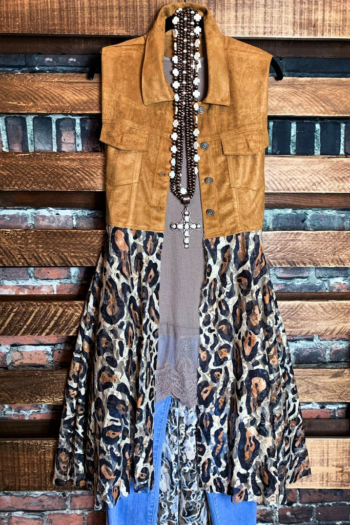 Incredible Beauty Leopard Print Lace Vest in Faux Suede