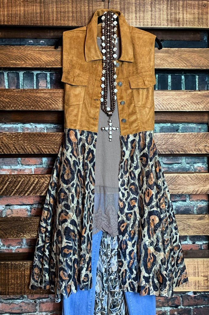 Incredible Beauty Leopard Print Lace Vest in Faux Suede