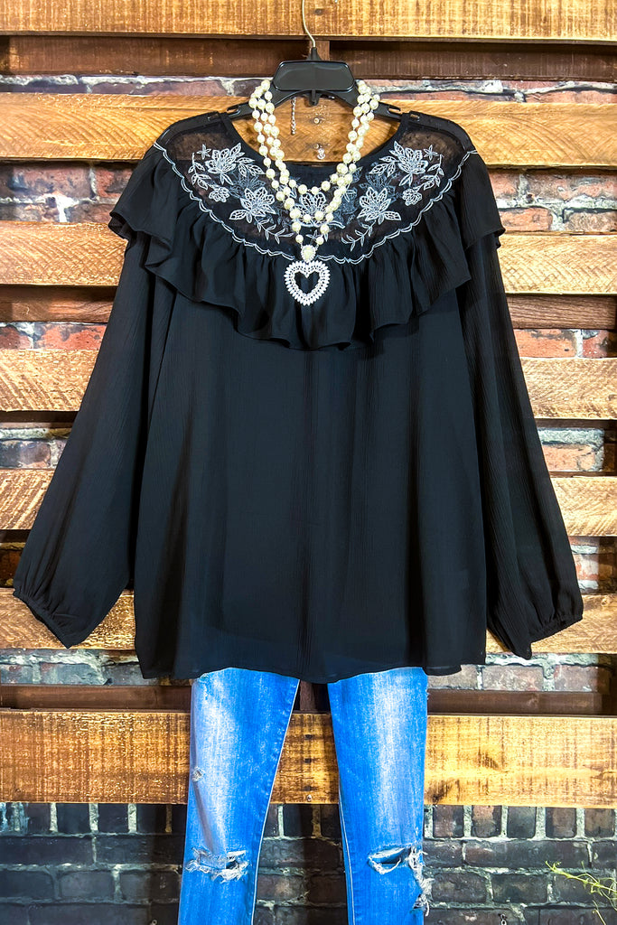 A LITTLE ENCHANTMENT LACE STYLISH BLACK BLOUSE