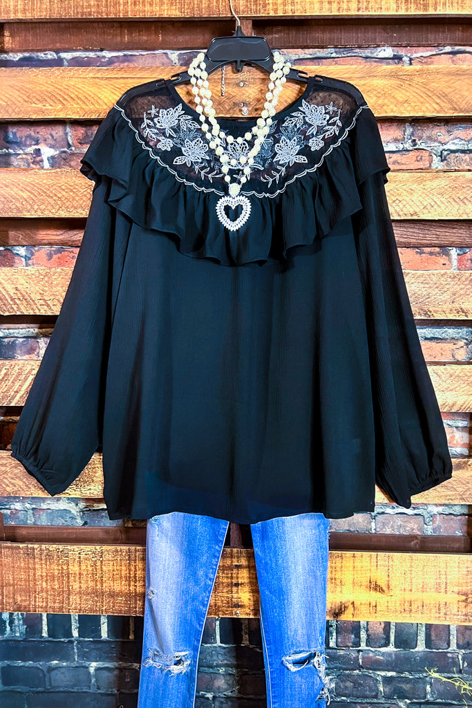 A LITTLE ENCHANTMENT LACE STYLISH BLACK BLOUSE