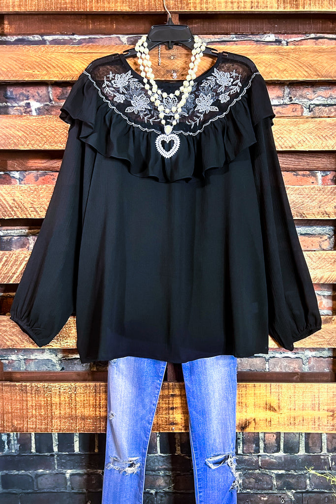 A LITTLE ENCHANTMENT LACE STYLISH BLACK BLOUSE