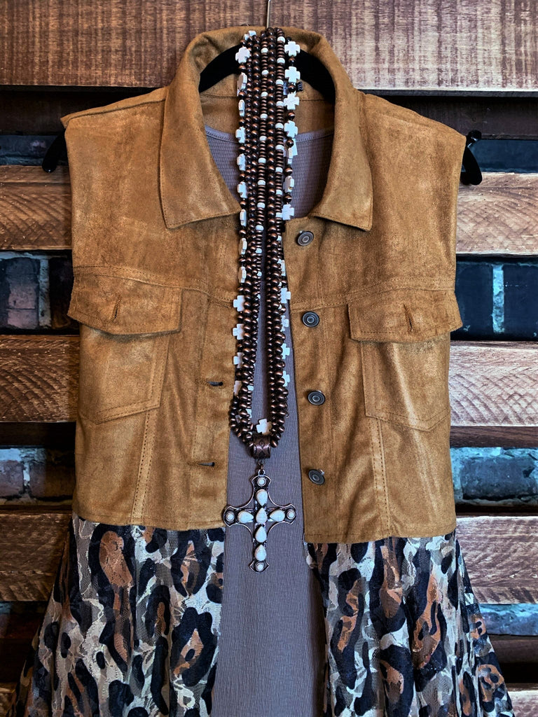Incredible Beauty Leopard Print Lace Vest in Faux Suede