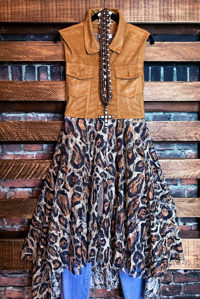 Incredible Beauty Leopard Print Lace Vest in Faux Suede