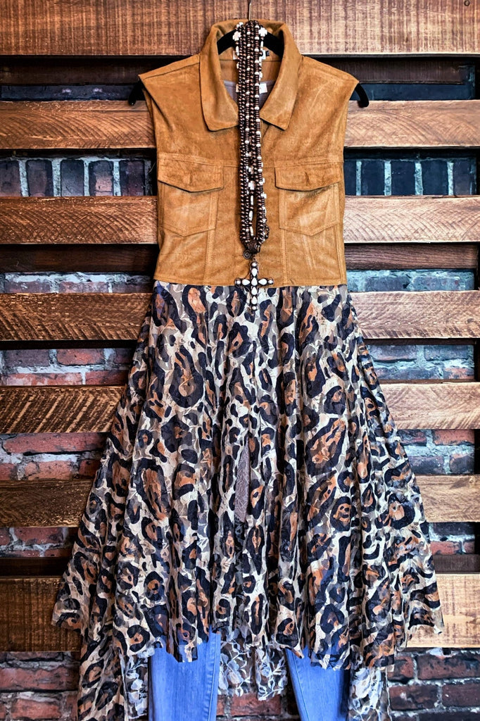 Incredible Beauty Leopard Print Lace Vest in Faux Suede