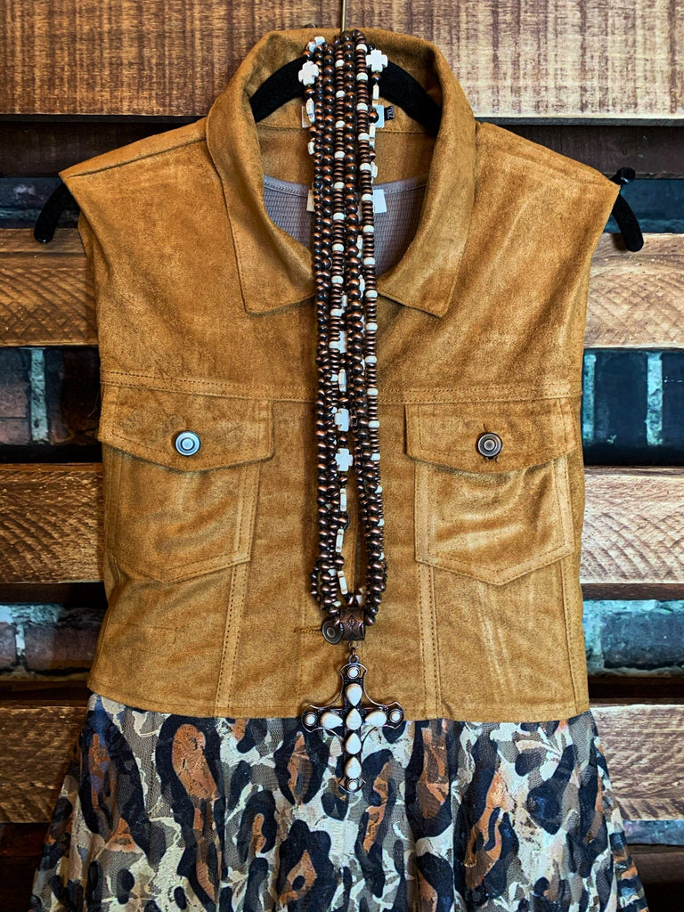 Incredible Beauty Leopard Print Lace Vest in Faux Suede
