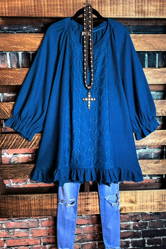 Uptown Sweet Moments Blue Teal Lace Top----------SALE