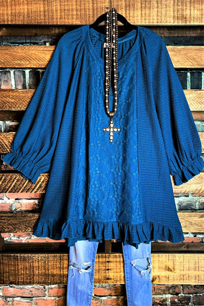 Uptown Sweet Moments Blue Teal Lace Top----------SALE