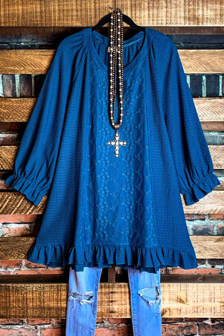 Uptown Sweet Moments Blue Teal Lace Top----------SALE