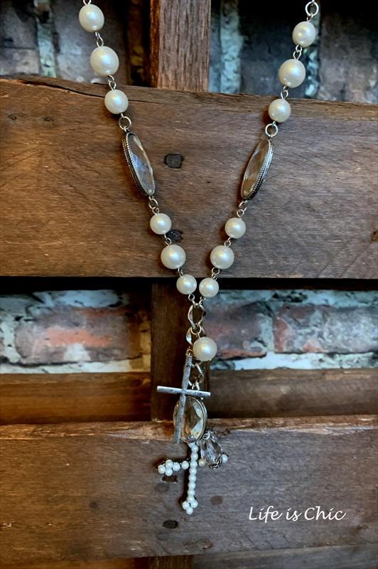 You Decorated My Life Fab Pearl Cross & Crystal Necklace