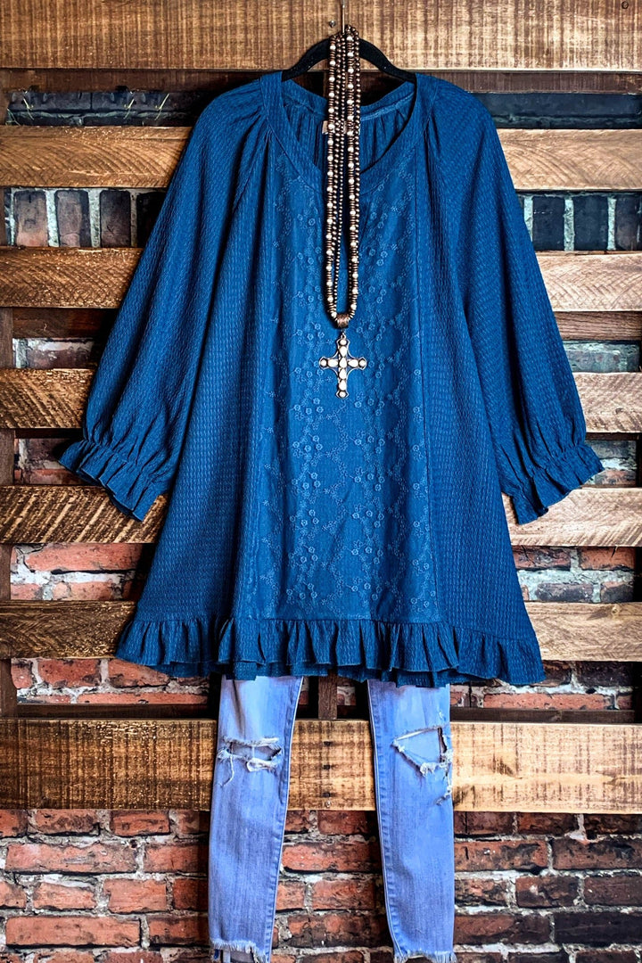 Uptown Sweet Moments Blue Teal Lace Top----------SALE
