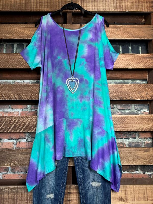 BLUE & PURPLE MULTI TIE DYE TUNIC-----------SALE