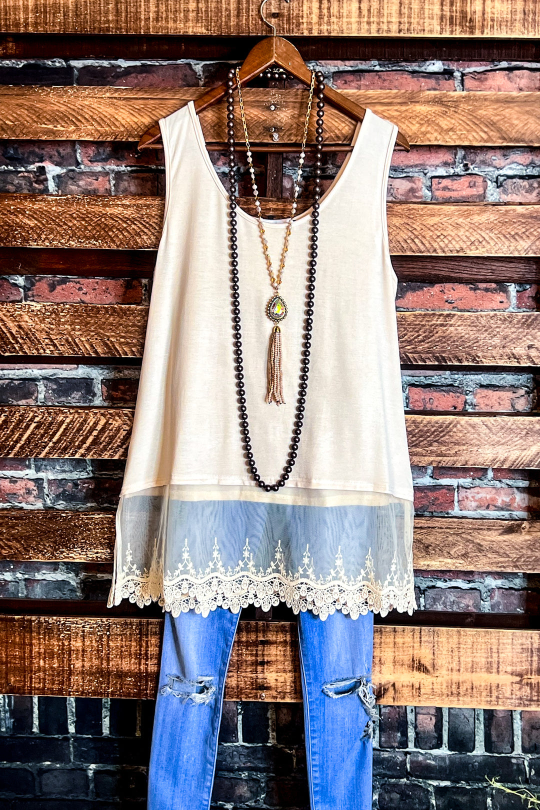 A Timeless Touch Lace Extender Top - Beige