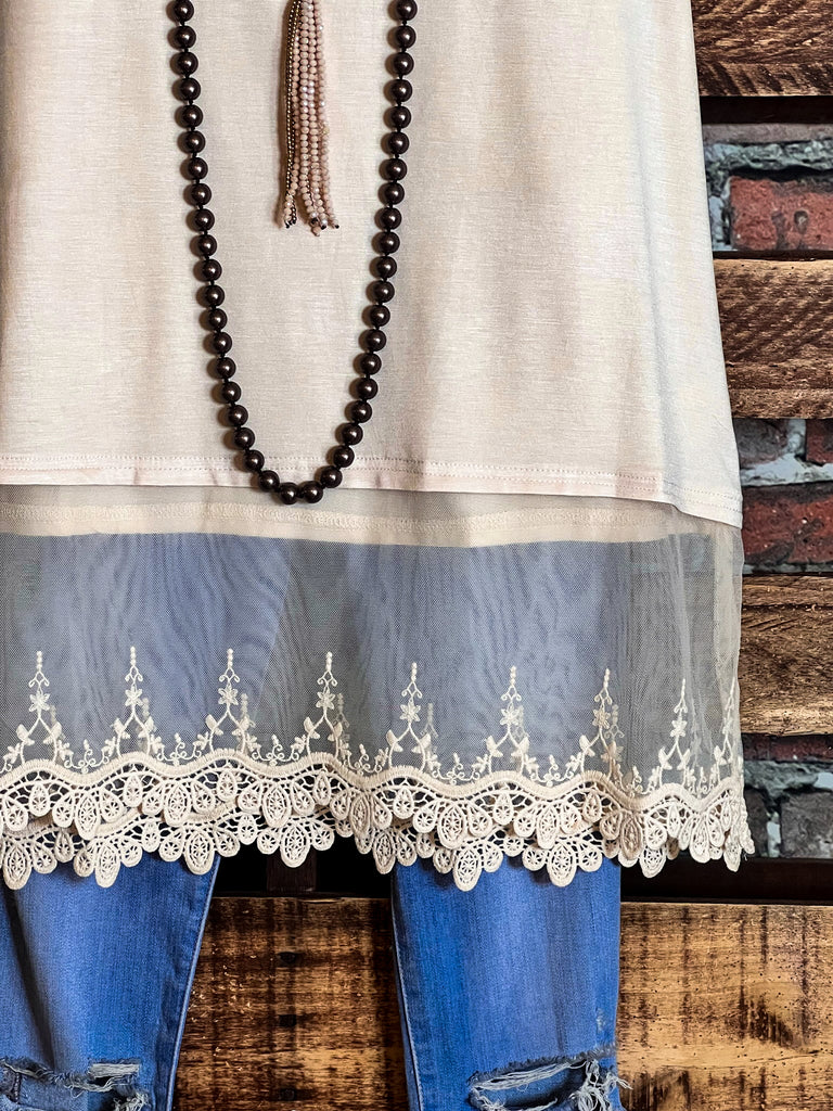 ALWAYS BE ADORABLE  LACE EMBROIDERED SLIP DRESS TOP IN BEIGE