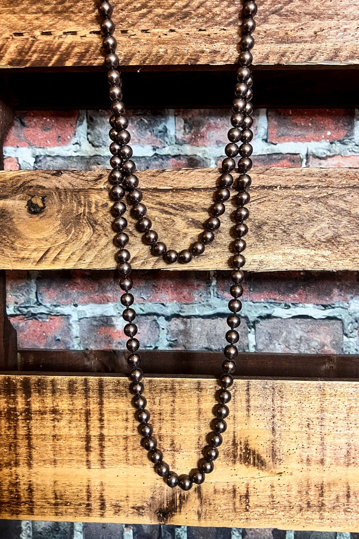 LONG PEARL BEAD NECKLACE SET IN BROWN MOCHA