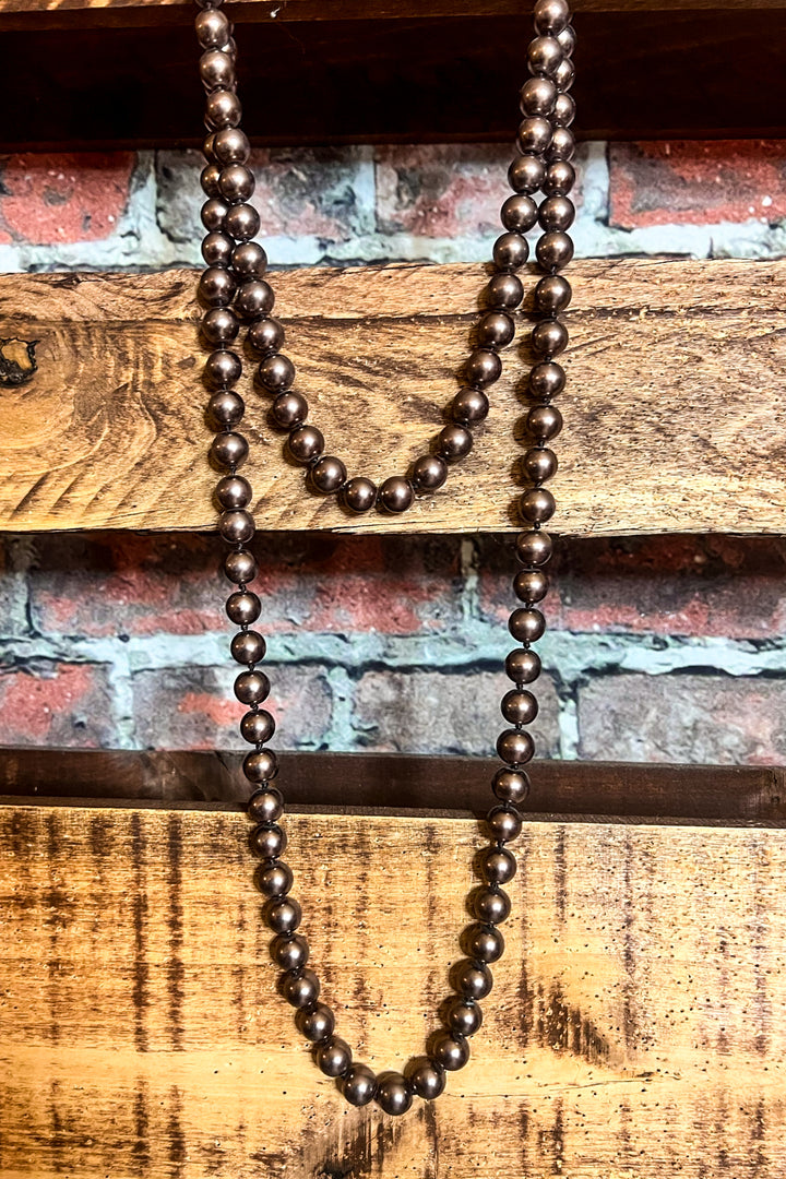 LONG PEARL BEAD NECKLACE SET IN BROWN MOCHA
