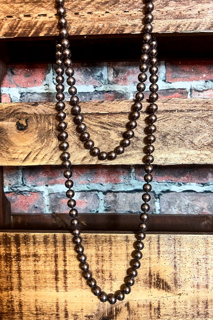LONG PEARL BEAD NECKLACE SET IN BROWN MOCHA