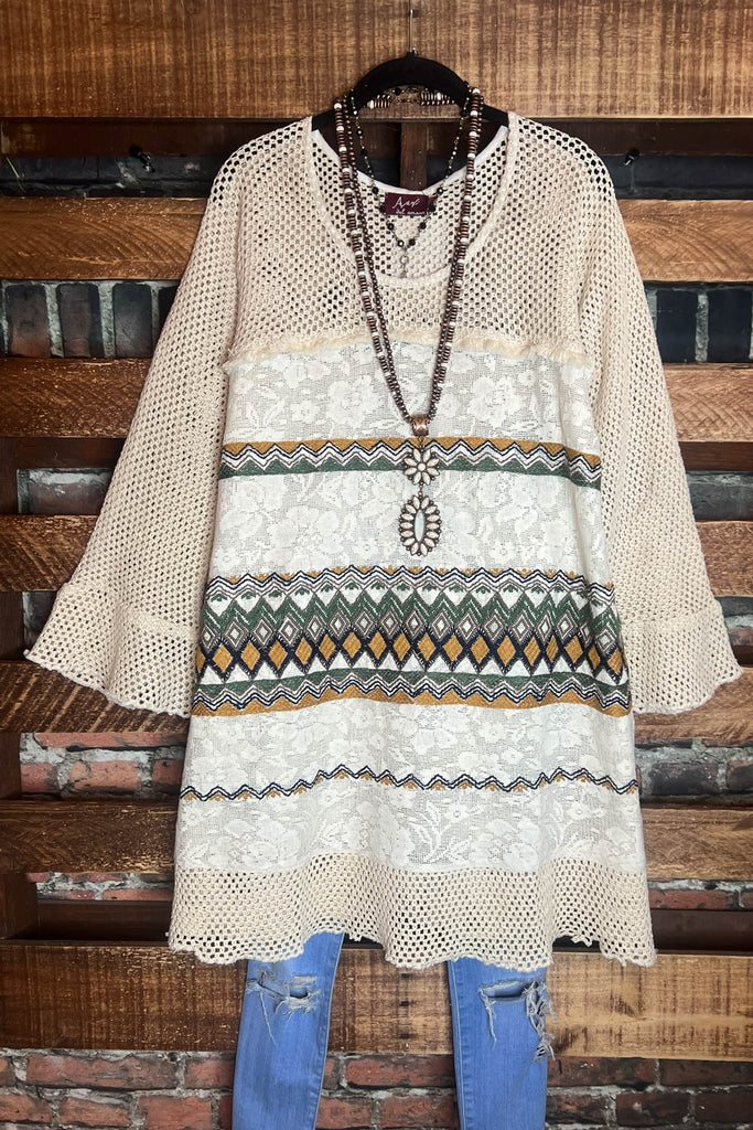 CONNECT TO YOUR HEART NATURAL SHABBY & MULTI-COLOR TUNIC-----SALE