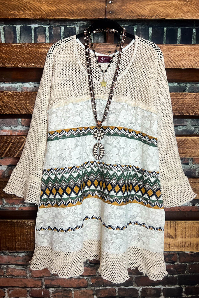 CONNECT TO YOUR HEART NATURAL SHABBY & MULTI-COLOR TUNIC-----SALE
