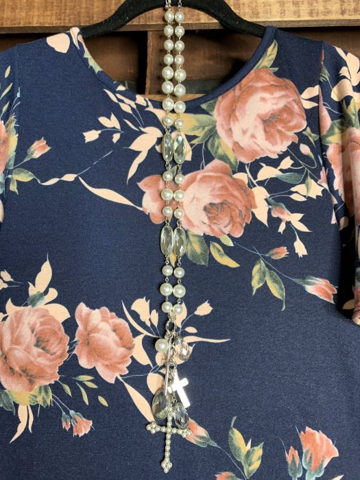 16-20 NAVY GARDEN TUNIC FLORAL PRINT---------SALE