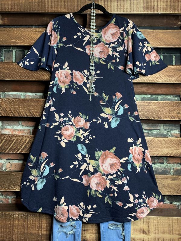 16-20 NAVY GARDEN TUNIC FLORAL PRINT---------SALE