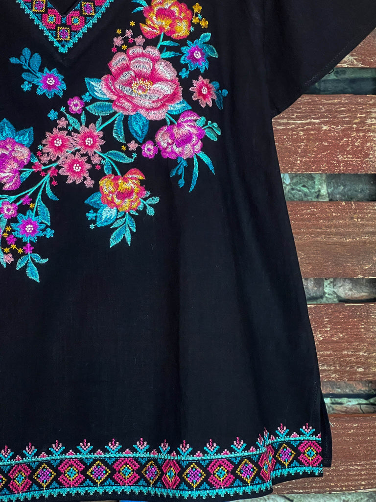 PRECIOUS PASSION 100% COTTON EMBROIDERED TOP IN BLACK