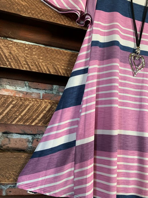 WHAT A LOVELY LIFE STRIPED MINI DRESS IN MAUVE------------SALE