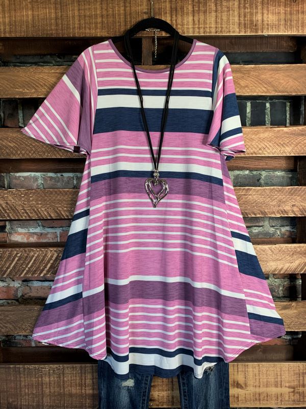 WHAT A LOVELY LIFE STRIPED MINI DRESS IN MAUVE------------SALE