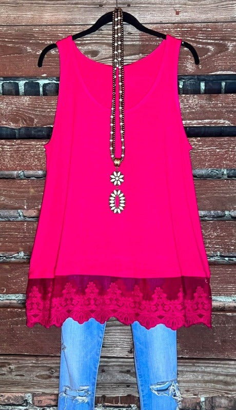 FULL OF GRACE LACE SLIP DRESS EXTENDER TOP S/M IN HOT PINK ---------------SALE