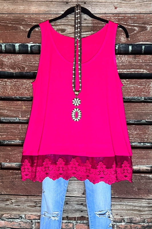FULL OF GRACE LACE SLIP DRESS EXTENDER TOP IN HOT PINK