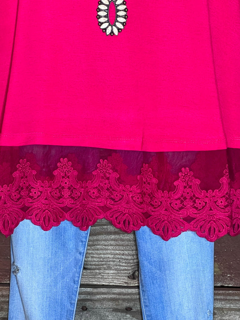 FULL OF GRACE LACE SLIP DRESS EXTENDER TOP IN HOT PINK
