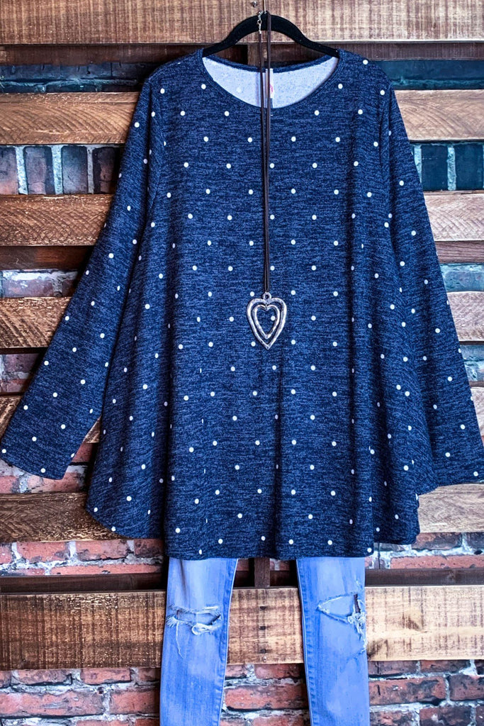 3X SWEATER TUNIC IN NAVY POLKA DOT---------SALE