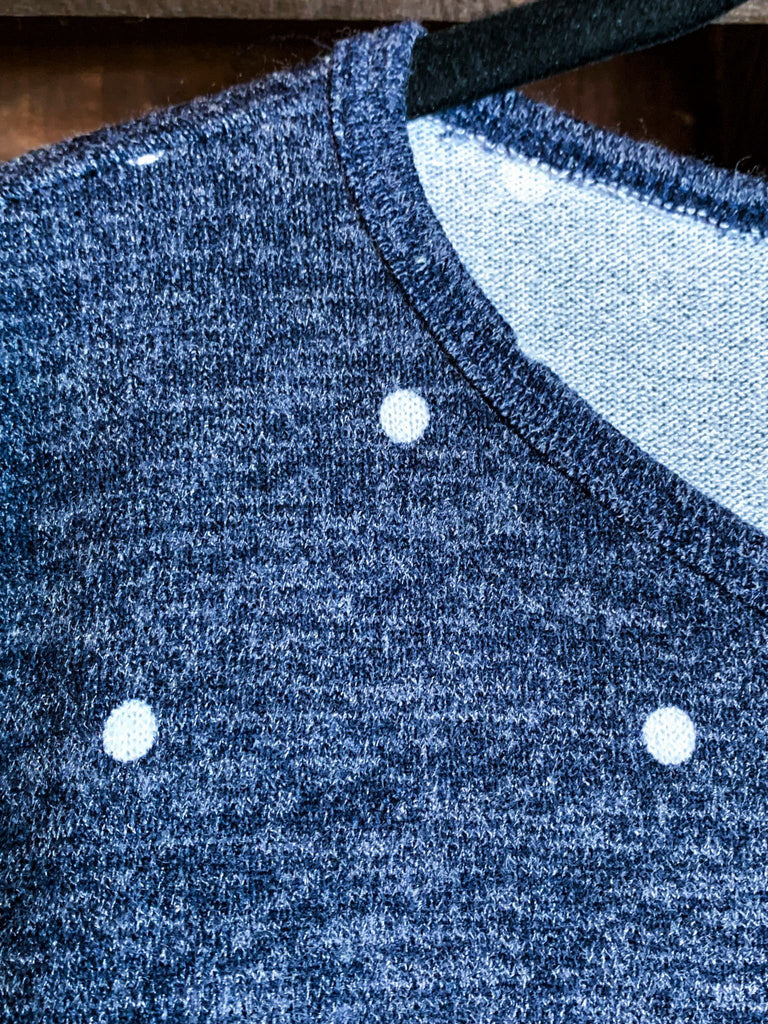 3X SWEATER TUNIC IN NAVY POLKA DOT---------SALE