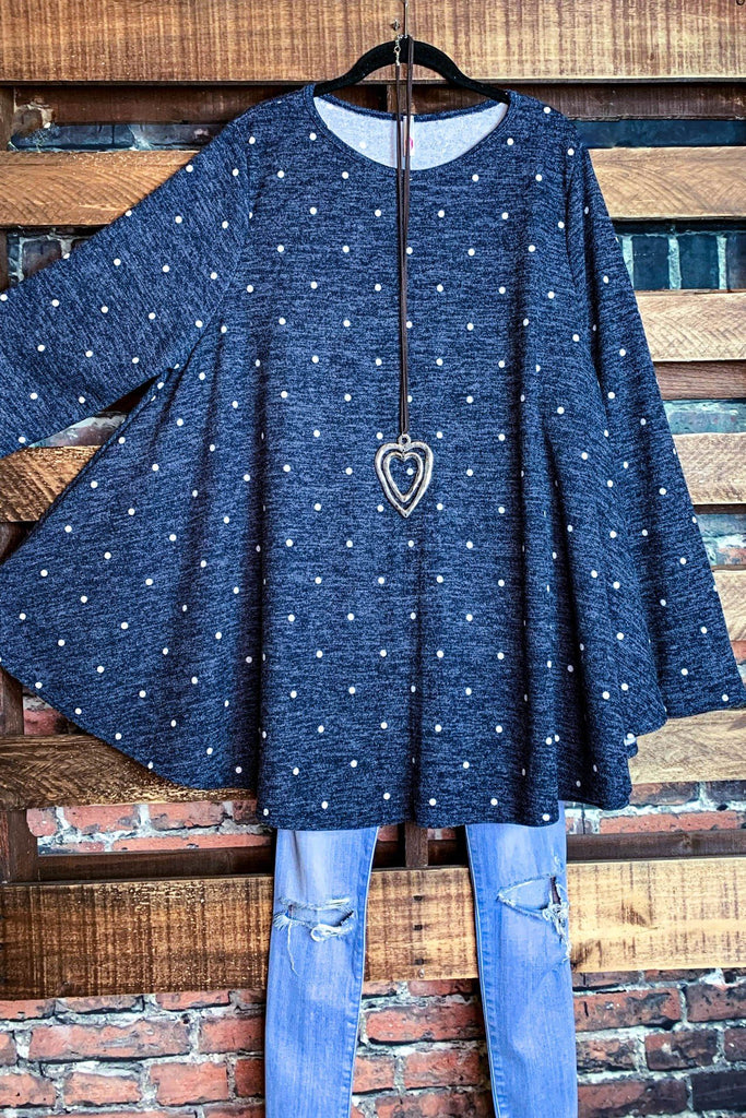 3X SWEATER TUNIC IN NAVY POLKA DOT---------SALE
