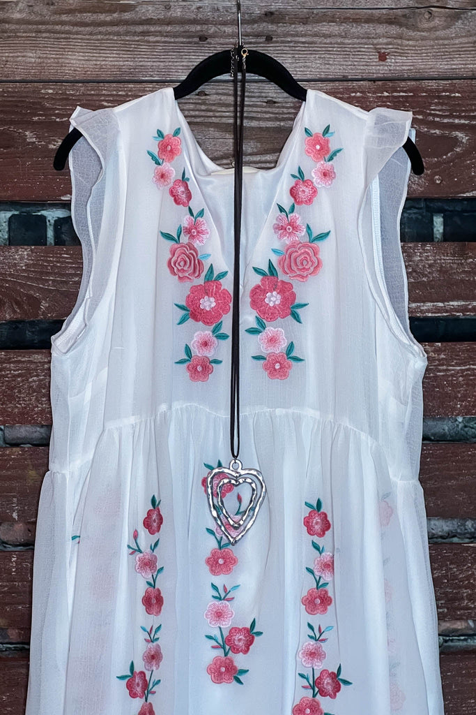 PRETTY EMBROIDERED FLORAL DRESS IN IVORY ----------SALE