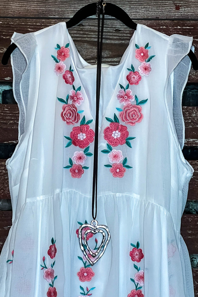 PRETTY EMBROIDERED FLORAL DRESS IN IVORY ----------SALE