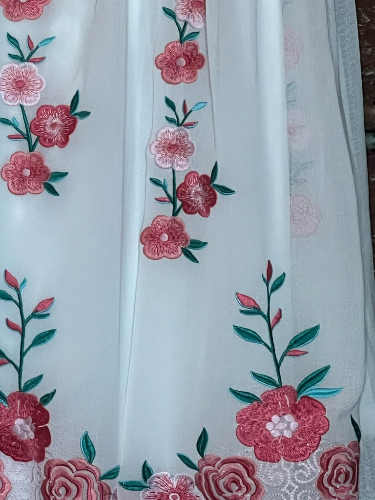 PRETTY EMBROIDERED FLORAL DRESS IN IVORY ----------SALE