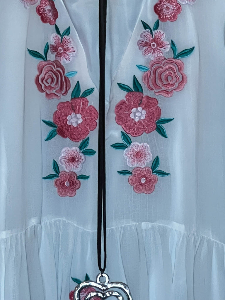 PRETTY EMBROIDERED FLORAL DRESS IN IVORY ----------SALE