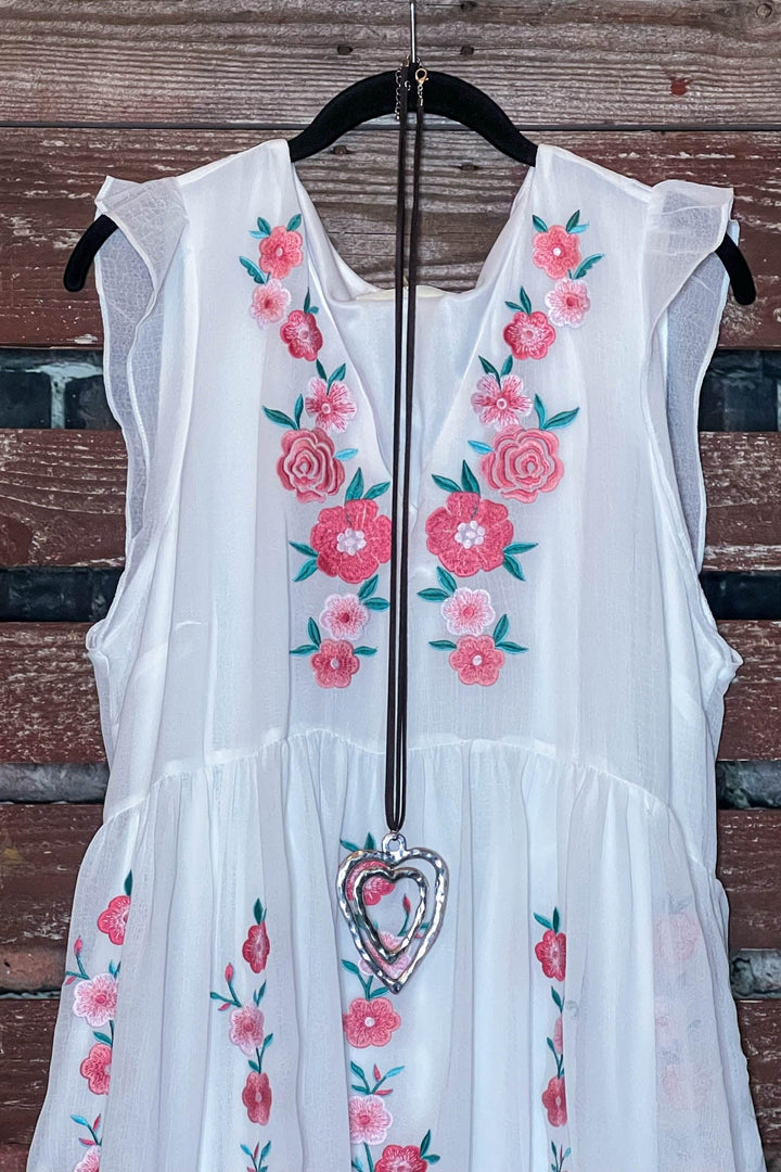 PRETTY EMBROIDERED FLORAL DRESS IN IVORY ----------SALE