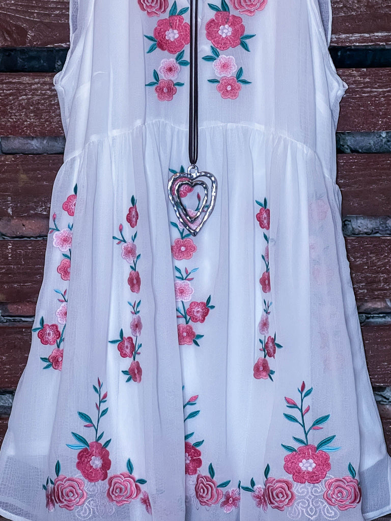 PRETTY EMBROIDERED FLORAL DRESS IN IVORY ----------SALE