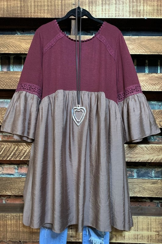10-12 SIZE - EMPIRE WAIST BABYDOLL DRESS IN BURGUNDY & TAUPE MIX------sale