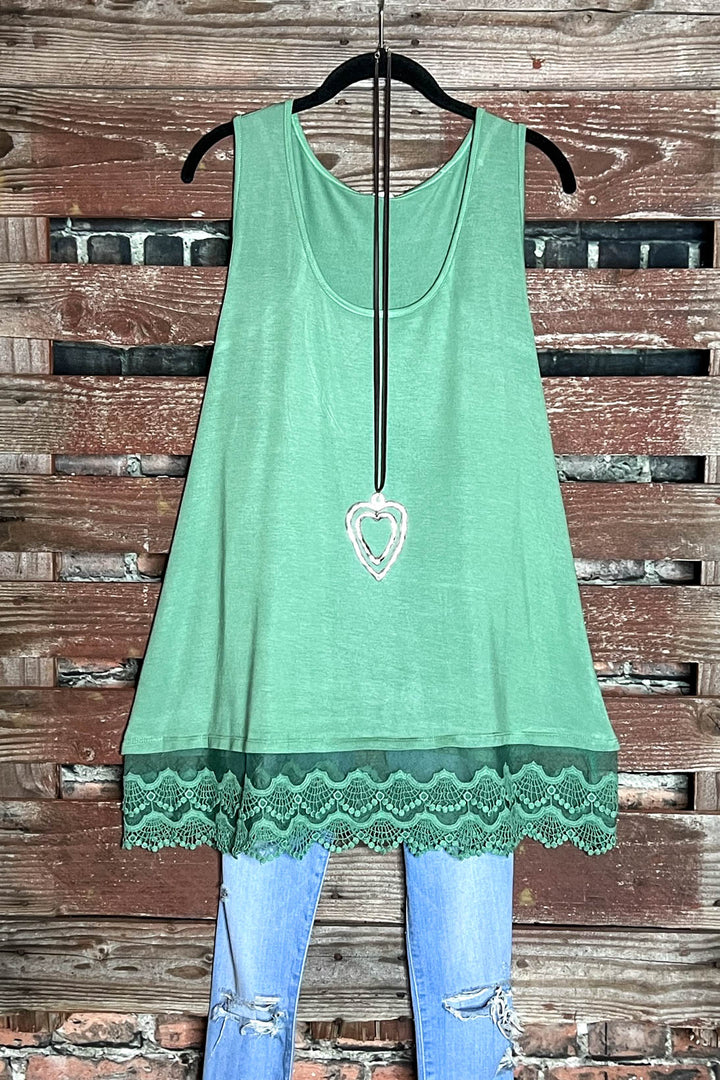LACE SLIP DRESS EXTENDER TOP IN SAGE---------SALE