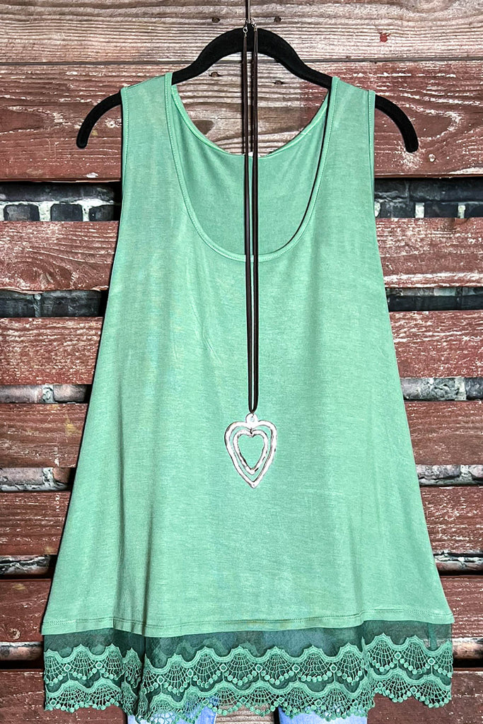 LACE SLIP DRESS EXTENDER TOP IN SAGE---------SALE