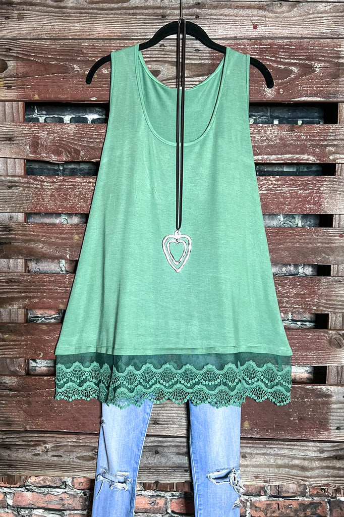 SWEETER THAN HONEY LACE SLIP DRESS EXTENDER TOP IN SAGE