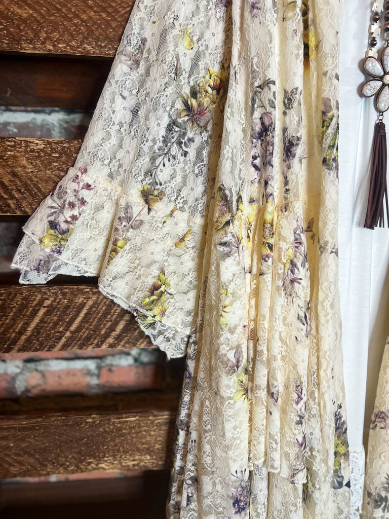A Lifetime With You Floral Lace Duster Long Cardigan in Beige/Yellow