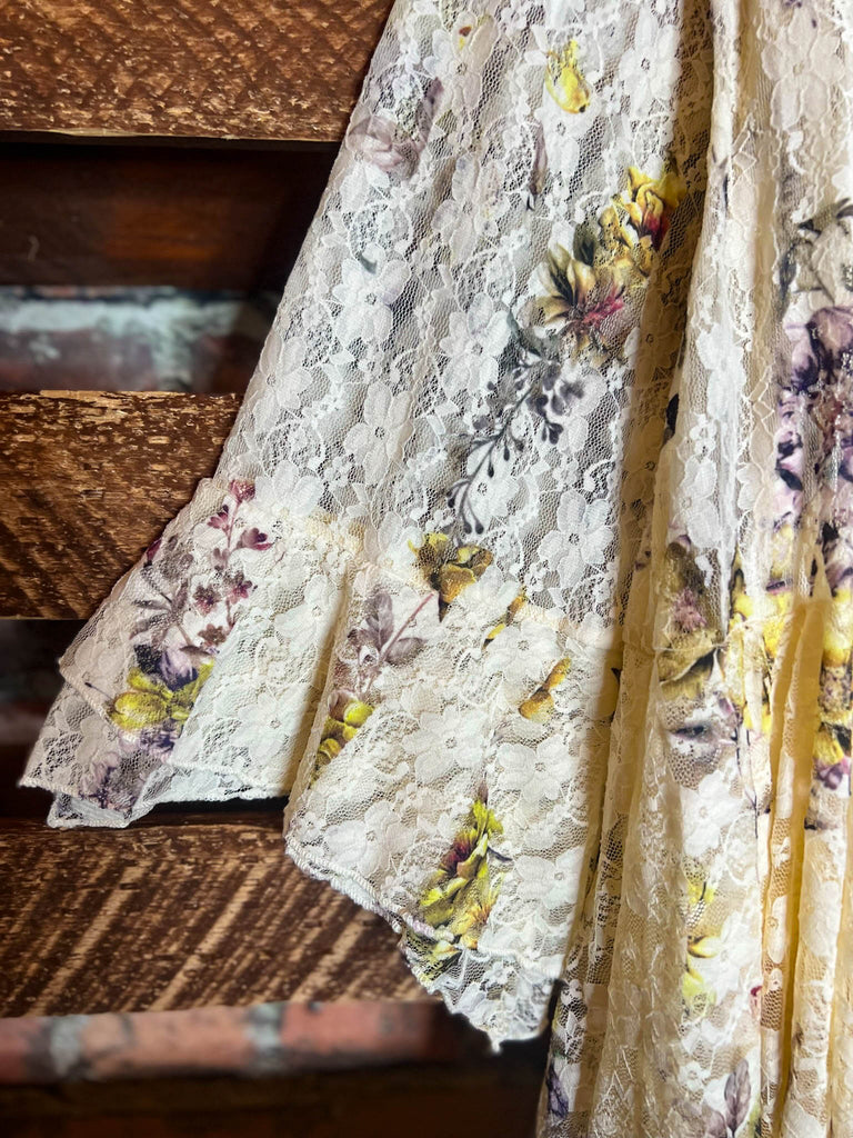 A Lifetime With You Floral Lace Duster Long Cardigan in Beige/Yellow