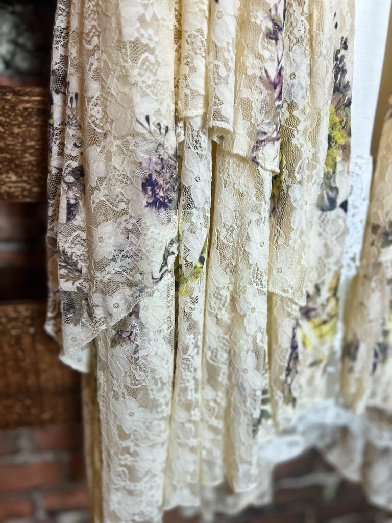 A Lifetime With You Floral Lace Duster Long Cardigan in Beige/Yellow