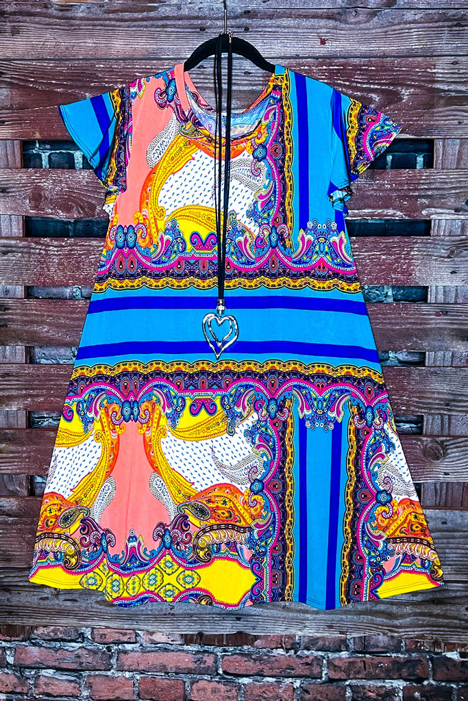In The Spotlight Teal & Multi-Color Print Dress---------Sale