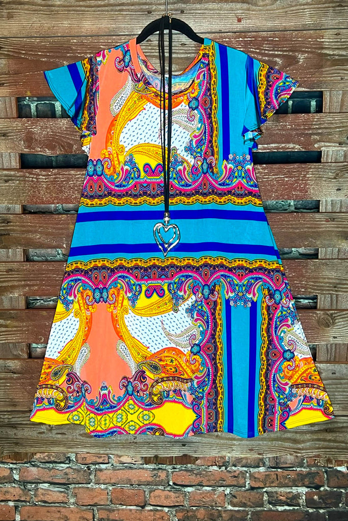 In The Spotlight Teal & Multi-Color Print Dress---------Sale